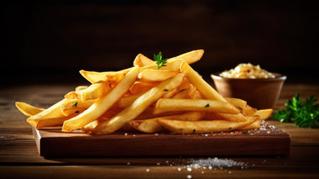 French fries is cooking into deep fryer at kitchen. Generative AIの素材