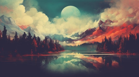 Abstract paint landscape theme. Painting style backgroundの素材