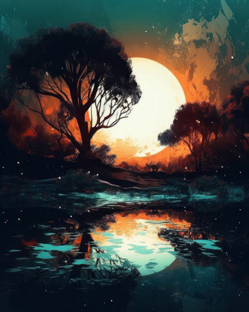 Abstract paint landscape theme. Painting style backgroundの素材