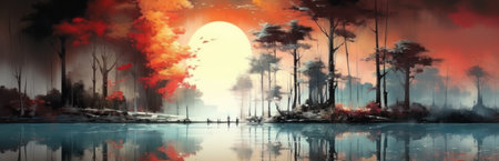 Abstract paint landscape theme. Painting style backgroundの素材