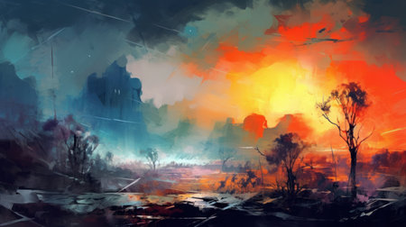 Abstract paint landscape theme. Painting style backgroundの素材