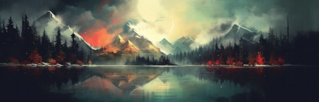 Abstract paint landscape theme. Painting style backgroundの素材