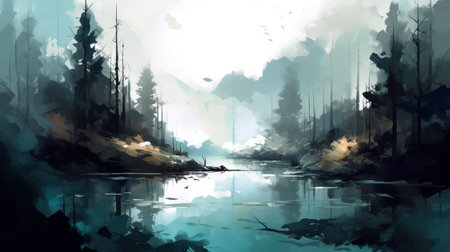 Abstract paint landscape theme. Painting style backgroundの素材