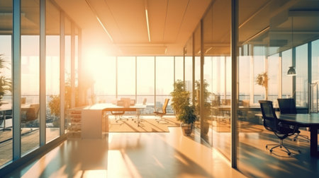 Beautiful blurred background of a light modern office interiorの素材