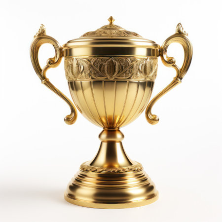 Golden Trophy Cup: Isolated on white backgroundの素材