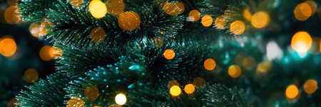 Christmas tree close up. Texture lights bokehの素材