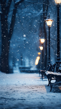 Christmas winter, blurred festive background. Widescreen backdrop. New year Winter art designの素材