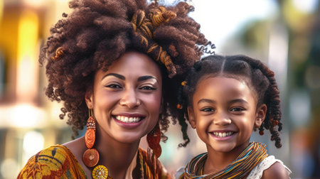 Mother's day. African American mother and daughter smiling happilyの素材