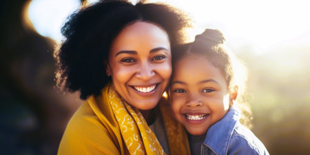 Mother's day. African American mother and daughter smiling happilyの素材