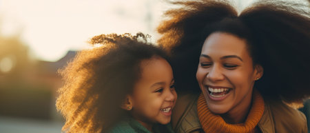 Mother's day. African American mother and daughter smiling happilyの素材