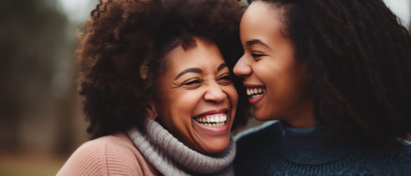 Mother's day. African American mother and daughter smiling happilyの素材