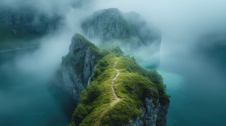 Mystical Mountain Path Amidst the Cloudsの素材