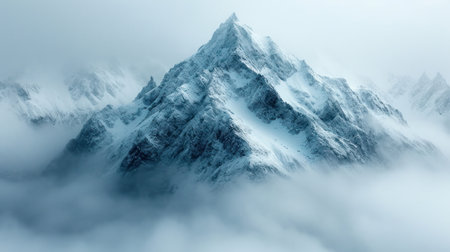 Mystic Peaks: A Glimpse of Snow-Capped Mountains Amidst the Cloudsの素材