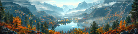 Autumnal Reflections: Lake and Mountains in Fall Splendorの素材