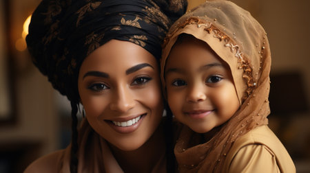 Mother and child in traditional headscarvesの素材