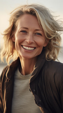 Joyful woman with beachy hairの素材