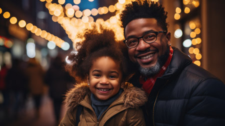 Father and Daughter Sharing a Winter Evening Smileの素材
