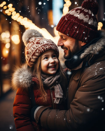 Cherished Moment Between Father and Daughter in Snowの素材