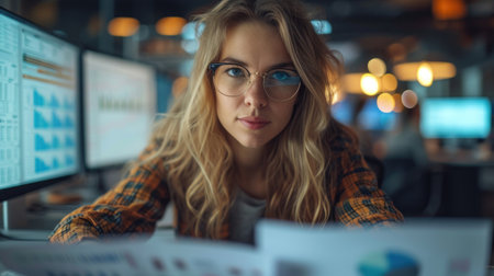 Professional Woman Analyzing Data at Workの素材