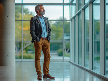 Mature Professional Contemplating in Modern Atriumの素材