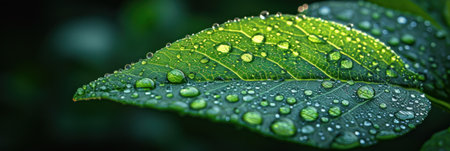 Water Droplets on a Green Leafの素材