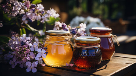 Artisanal Honey Jars with Lilac Blossomsの素材