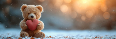 Teddy Bear Holding a Heart in Winter Wonderlandの素材