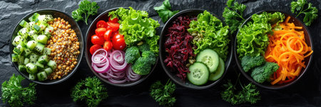 Assorted Vegetable Bowls for Healthy Eatingの素材