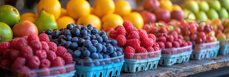 Variety of Fresh Fruits and Berries at Marketの素材