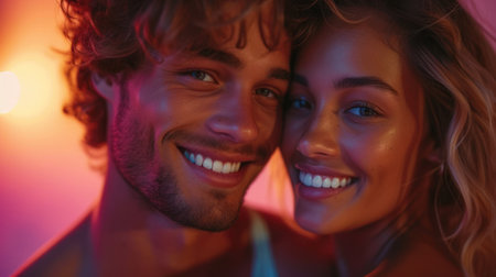 Glowing Couple in Warm Evening Lightの素材