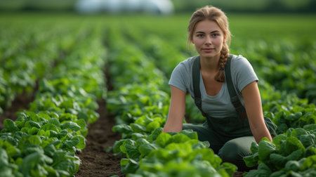 Female Farmer in a Green Fieldの素材