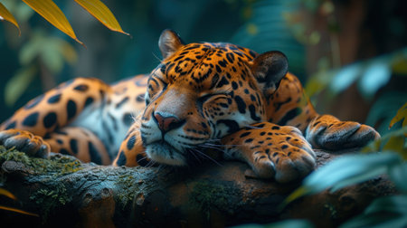Resting Jaguar on a Tree Branchの素材