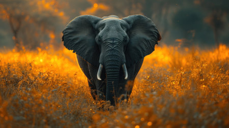 Majestic Elephant at Sunset in the Savannahの素材