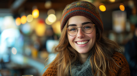 Smiling Woman in Cafの素材