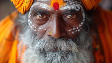 Indian Sadhu with Traditional Face Paintの素材