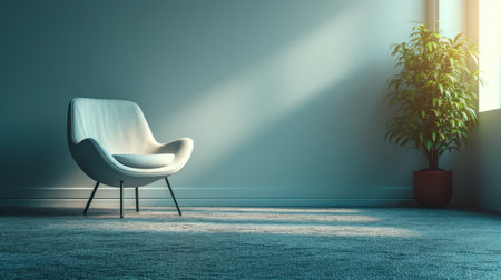 Modern Chair and Plant in Sunlit Roomの素材