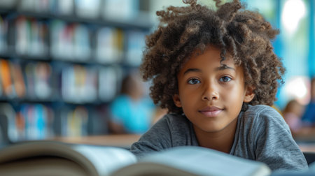 Curious Child Reading in the Libraryの素材