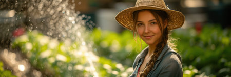 Woman Gardener Enjoying Summer in the Gardenの素材