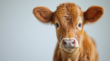 Adorable Brown Calf Portrait on a Farmの素材