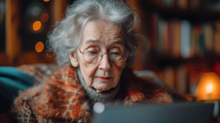 Focused Senior Lady Engaged with Technologyの素材