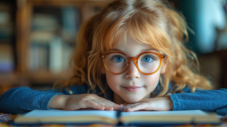 Young Girl Reading with Glassesの素材