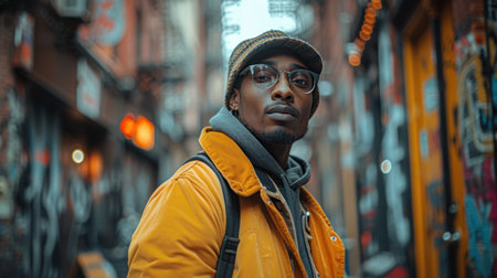 Stylish Man in a Vibrant Cityscapeの素材