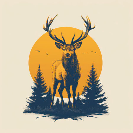 Animal Deer. Logo illustration of a Deer. Deer emblem, icon, logotype,decal, printの素材