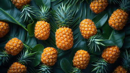 Pineapples and Tropical Leaves Patternの素材