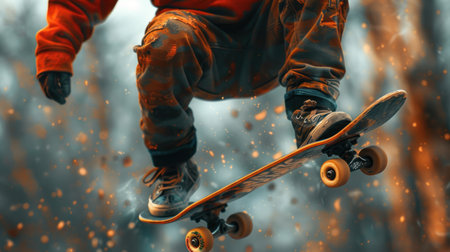 Skateboarder Performing Trick at Duskの素材