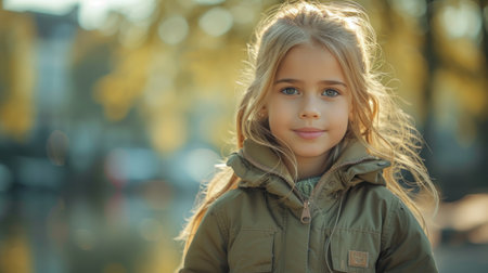 Gentle Young Girl in Autumnal Settingの素材
