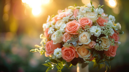 Bridal Bouquet with Roses in Golden Sunset Lightの素材