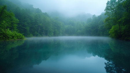 Serene Misty Lake at Dawnの素材