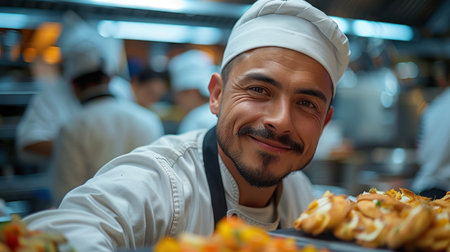 Smiling Chef Presenting Dishの素材