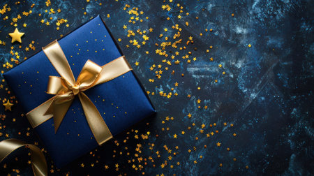 Blue Gift Box With Gold Bowの素材